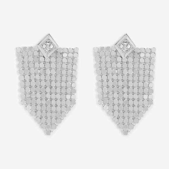 LUV AJ x Express Shiny Silver Chainmaille Metal Mesh Dangle Earrings - Picture 1 of 7